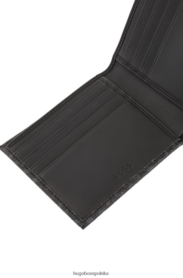 Hugo Boss Czarny portfel składany hugo z włoskiego materiału z monogramami czarny R0X0H65368