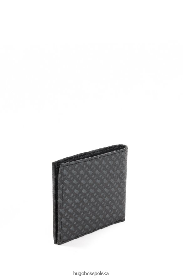 Hugo Boss Czarny portfel składany hugo z włoskiego materiału z monogramami czarny R0X0H65368