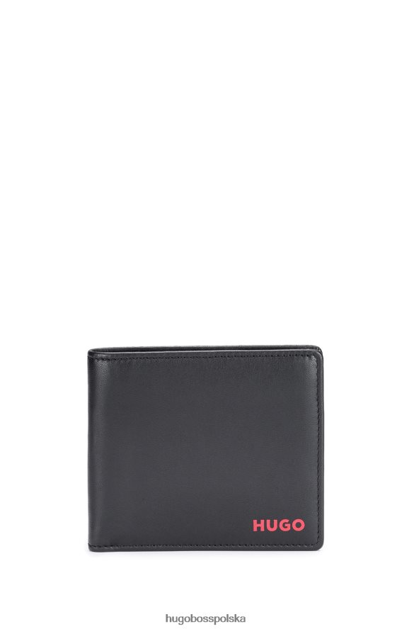 Hugo Boss Czarny skórzany portfel hugo z czerwonym logo i dopasowanymi przegródkami na karty czarny R0X0H65593
