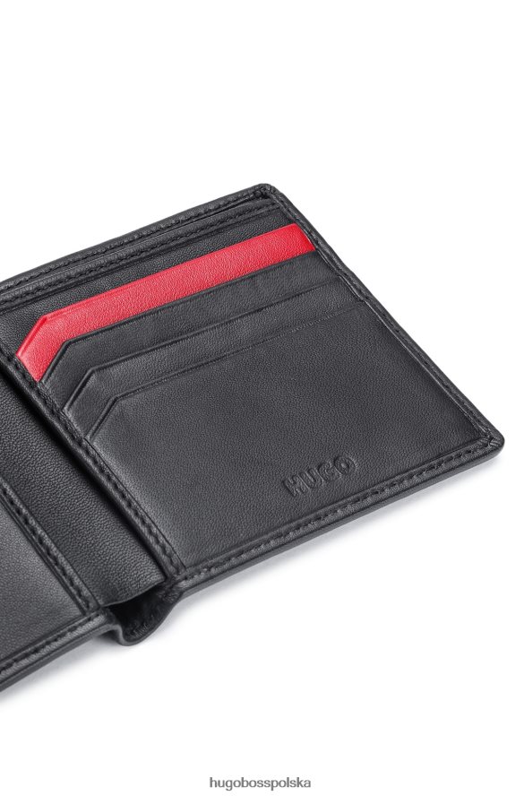 Hugo Boss Czarny skórzany portfel hugo z czerwonym logo i dopasowanymi przegródkami na karty czarny R0X0H65593