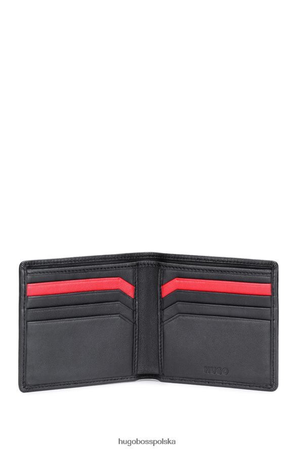 Hugo Boss Czarny skórzany portfel hugo z czerwonym logo i dopasowanymi przegródkami na karty czarny R0X0H65593