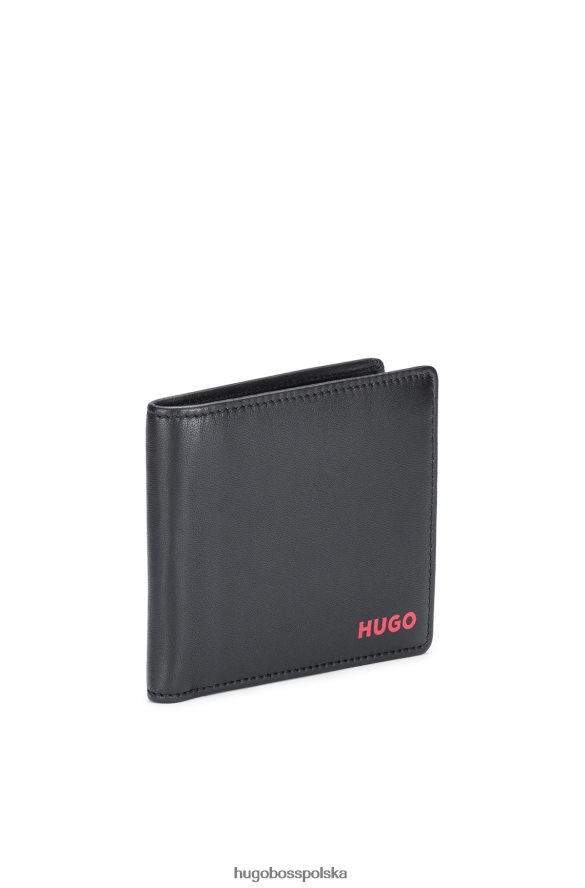 Hugo Boss Czarny skórzany portfel hugo z czerwonym logo i dopasowanymi przegródkami na karty czarny R0X0H65593
