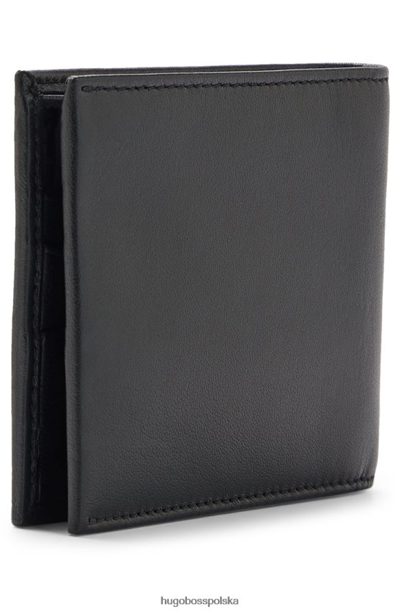 Hugo Boss Czarny skórzany portfel hugo z logo w złotej ramce czarny R0X0H65412