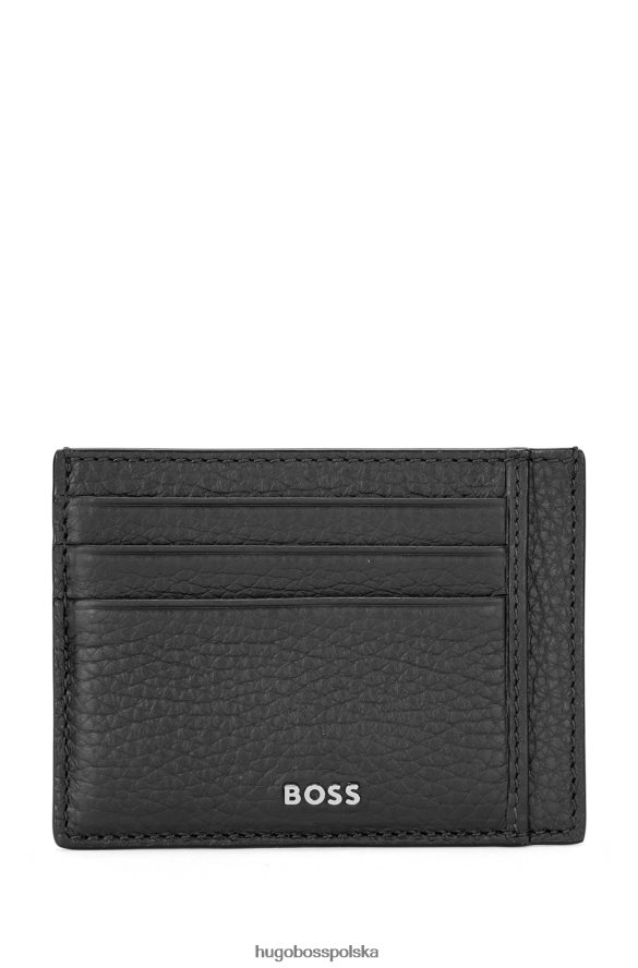 Hugo Boss Etui na karty z włoskiej skóry ze srebrnym logo Hugo w kolorze czarnym czarny R0X0H65687