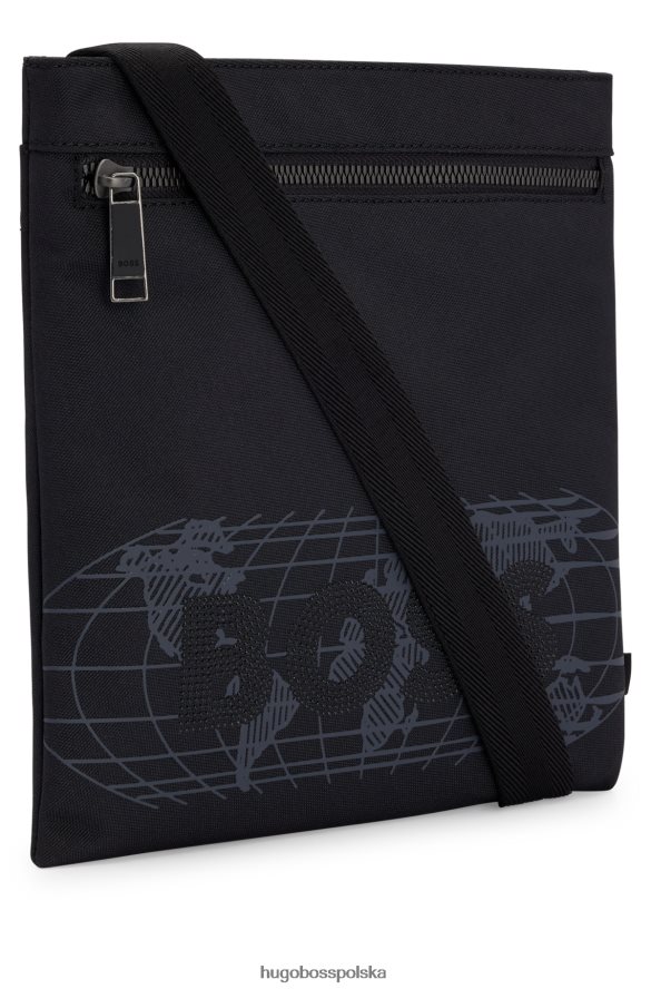 Hugo Boss Hugo Czarna torba kopertowa z materiału pochodzącego z recyklingu z logo nabijanym ćwiekami czarny R0X0H65709