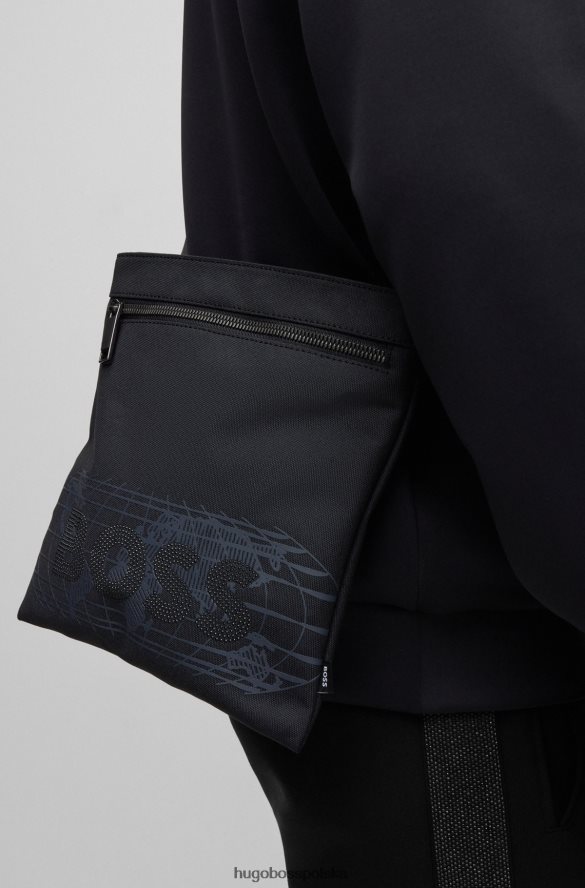 Hugo Boss Hugo Czarna torba kopertowa z materiału pochodzącego z recyklingu z logo nabijanym ćwiekami czarny R0X0H65709