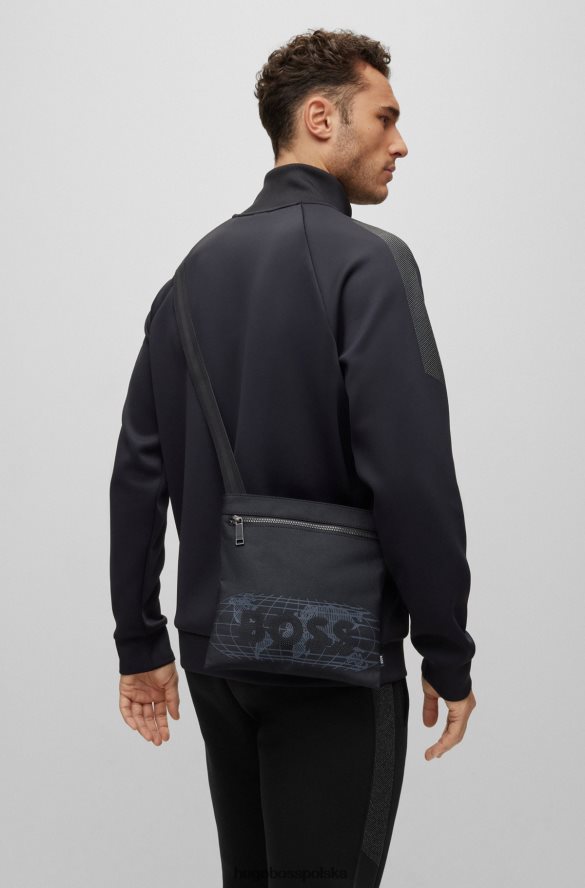 Hugo Boss Hugo Czarna torba kopertowa z materiału pochodzącego z recyklingu z logo nabijanym ćwiekami czarny R0X0H65709