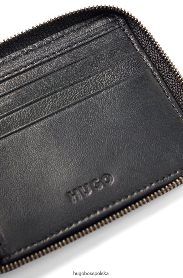 Hugo Boss Skórzany portfel hugo zapinany na zamek z logo w kolorze czarnym czarny R0X0H65180