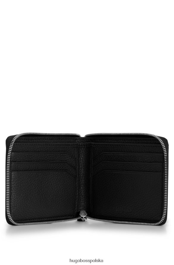 Hugo Boss Zapinany na zamek portfel z czarnej skóry licowej z logo Hugo czarny R0X0H65806