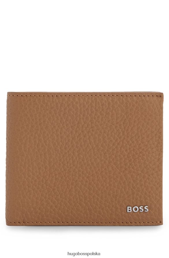 Hugo Boss beżowy portfel z włoskiej skóry ze srebrnym logo hugo beżowy R0X0H65569