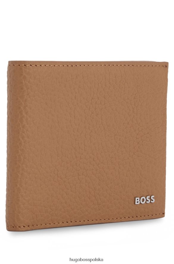 Hugo Boss beżowy portfel z włoskiej skóry ze srebrnym logo hugo beżowy R0X0H65569