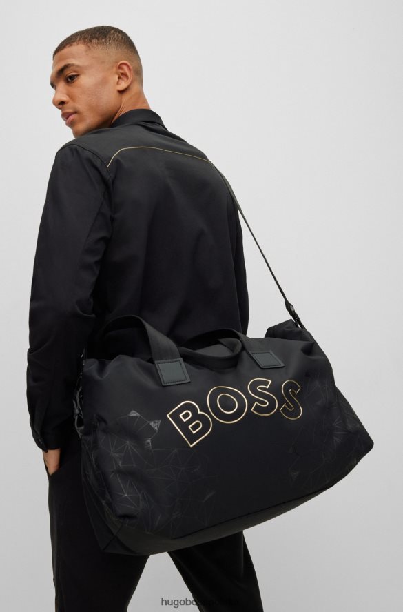 Hugo Boss czarna torba hugo z materiału pochodzącego z recyklingu, z zakrzywionym logo czarny R0X0H65864