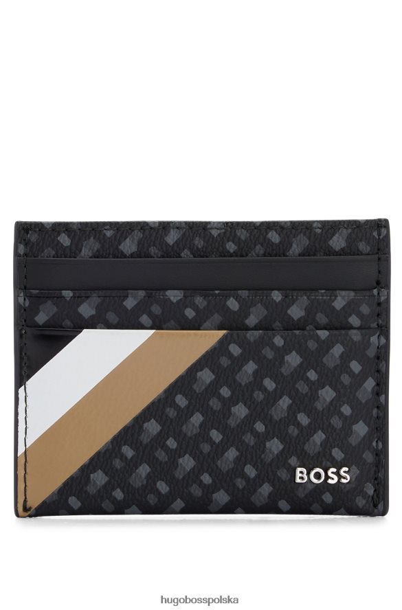 Hugo Boss czarne etui na karty wykonane z włoskiej tkaniny z nadrukiem monogramów i paskami hugo czarny R0X0H65242