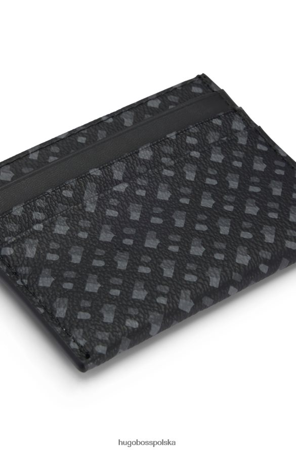 Hugo Boss czarne etui na karty wykonane z włoskiej tkaniny z nadrukiem monogramów i paskami hugo czarny R0X0H65242