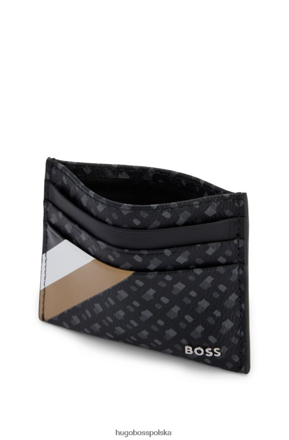 Hugo Boss czarne etui na karty wykonane z włoskiej tkaniny z nadrukiem monogramów i paskami hugo czarny R0X0H65242
