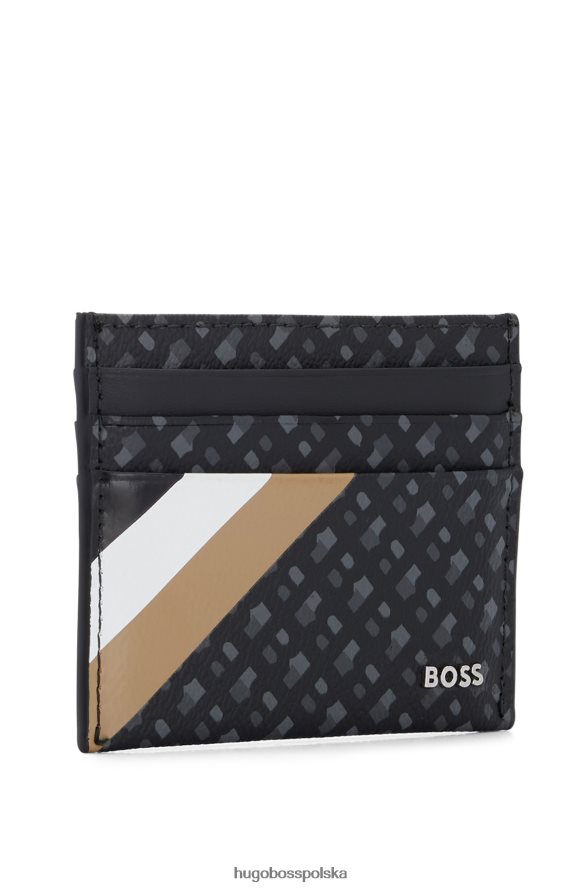 Hugo Boss czarne etui na karty wykonane z włoskiej tkaniny z nadrukiem monogramów i paskami hugo czarny R0X0H65242