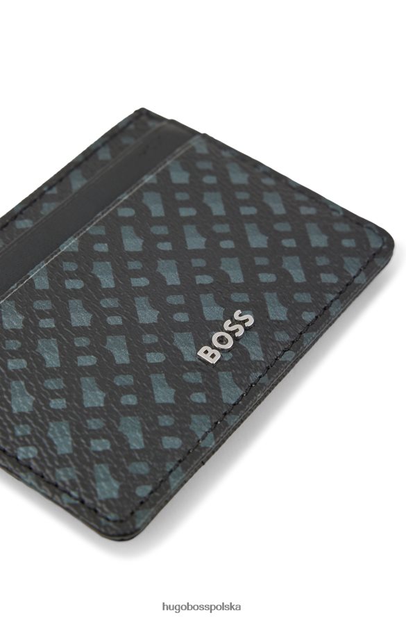Hugo Boss etui na karty z klipsem na banknoty, wykonane z włoskiego materiału z monogramem hugo w kolorze czarnym czarny R0X0H65853