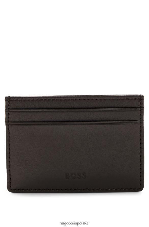 Hugo Boss etui na karty z ziarnistej skóry z logo emed ciemny brąz R0X0H65178