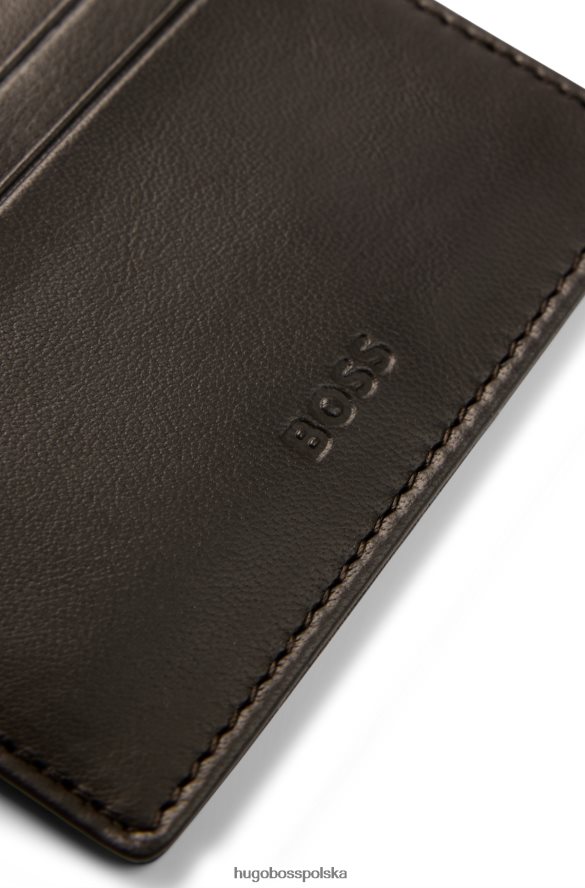 Hugo Boss etui na karty z ziarnistej skóry z logo emed ciemny brąz R0X0H65178