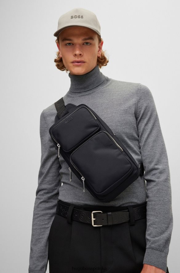 Hugo Boss Czarny plecak hugo z jednym paskiem i detalami z logo czarny R0X0H65449