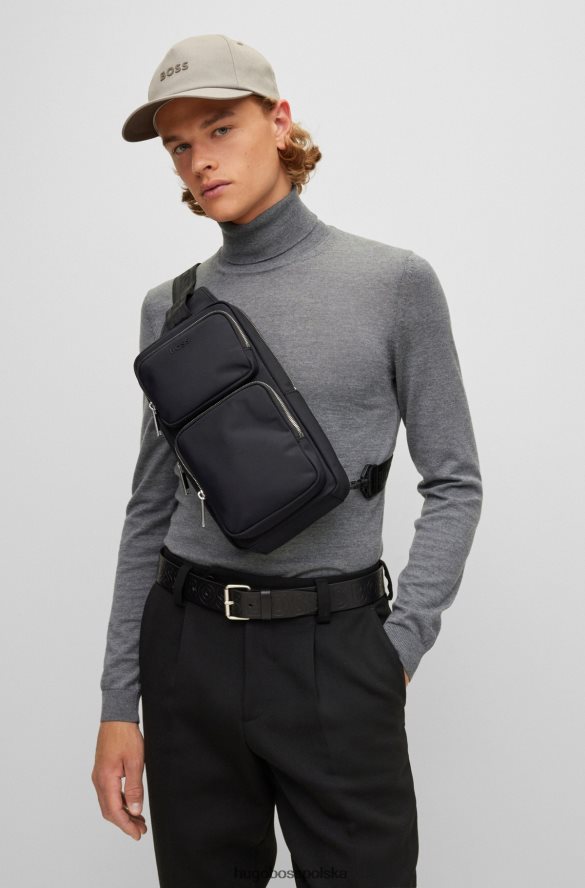 Hugo Boss Czarny plecak hugo z jednym paskiem i detalami z logo czarny R0X0H65449