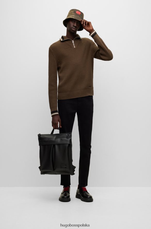 Hugo Boss Czarny plecak hugo z powlekanej tkaniny z naszywką z logo i zapięciem na zamek czarny R0X0H65855