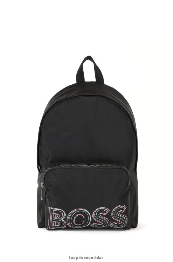 Hugo Boss Czarny plecak hugo zapinany na zamek, wykonany z materiału pochodzącego z recyklingu, z wielobarwnym logo czarny R0X0H65375