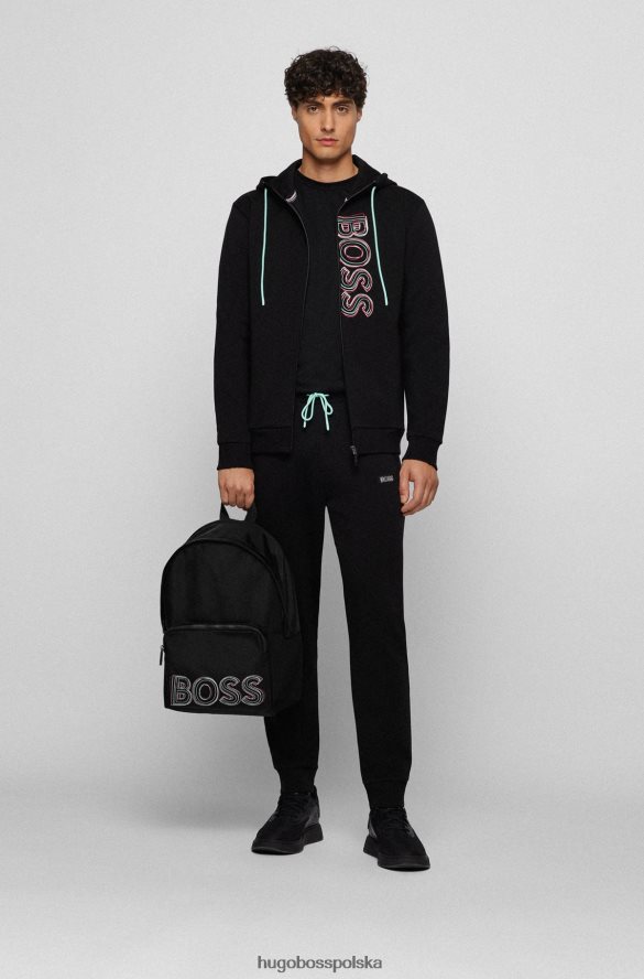 Hugo Boss Czarny plecak hugo zapinany na zamek, wykonany z materiału pochodzącego z recyklingu, z wielobarwnym logo czarny R0X0H65375
