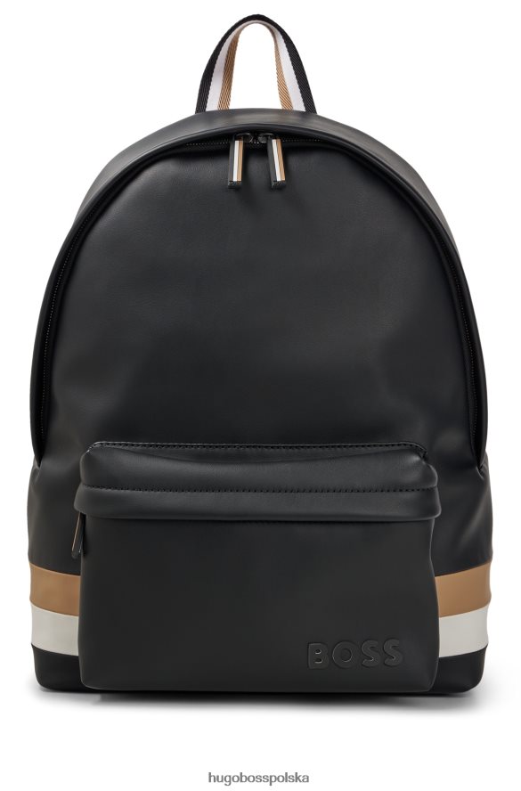 Hugo Boss Czarny plecak hugo ze sztucznej skóry z charakterystycznym paskiem czarny R0X0H65865