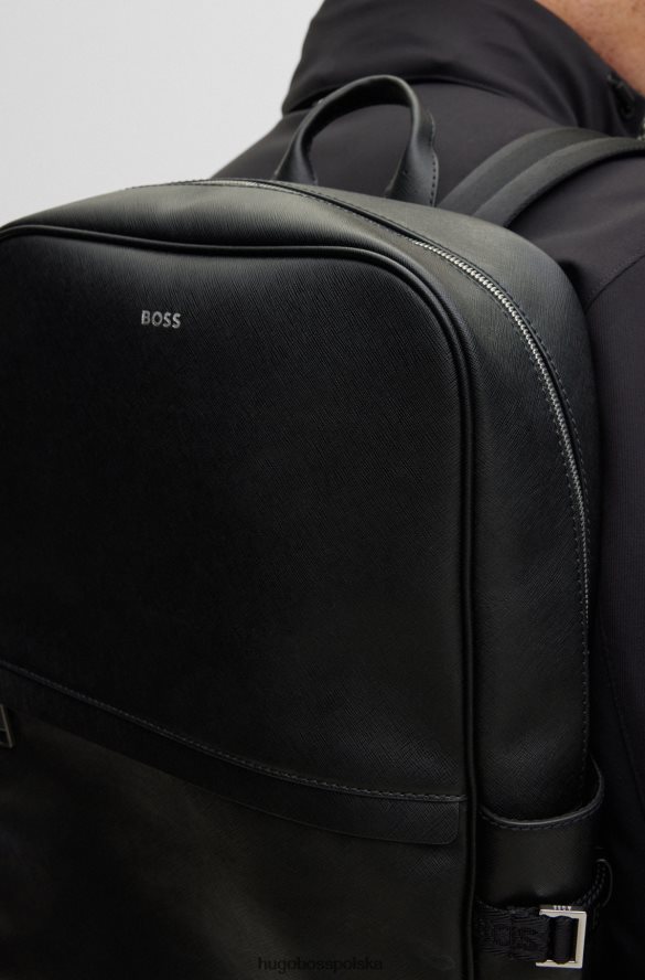 Hugo Boss Plecak hugo ze skóry strukturalnej ze srebrnym logo w kolorze czarnym czarny R0X0H65378