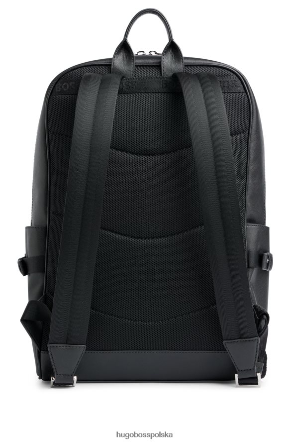 Hugo Boss Plecak hugo ze skóry strukturalnej ze srebrnym logo w kolorze czarnym czarny R0X0H65378