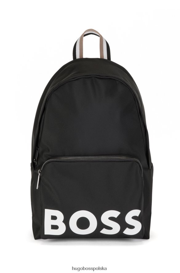 Hugo Boss czarny plecak z materiałów pochodzących z recyklingu z charakterystyczną taśmą hugo w paski czarny R0X0H65301
