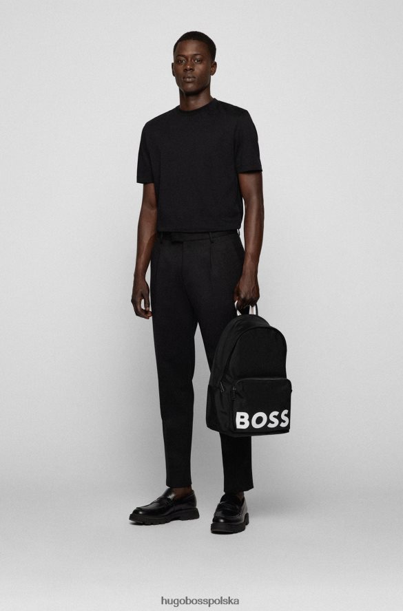 Hugo Boss czarny plecak z materiałów pochodzących z recyklingu z charakterystyczną taśmą hugo w paski czarny R0X0H65301