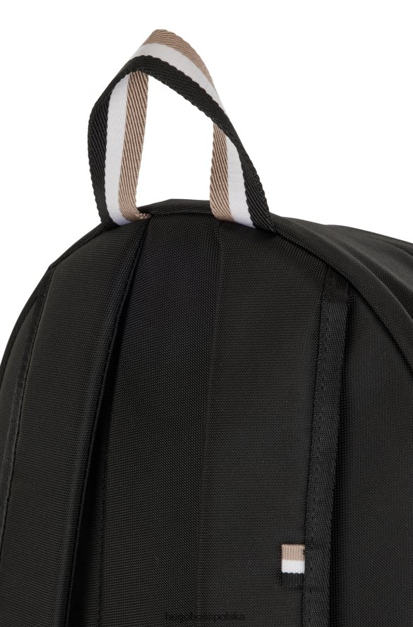 Hugo Boss czarny plecak z materiałów pochodzących z recyklingu z charakterystyczną taśmą hugo w paski czarny R0X0H65301