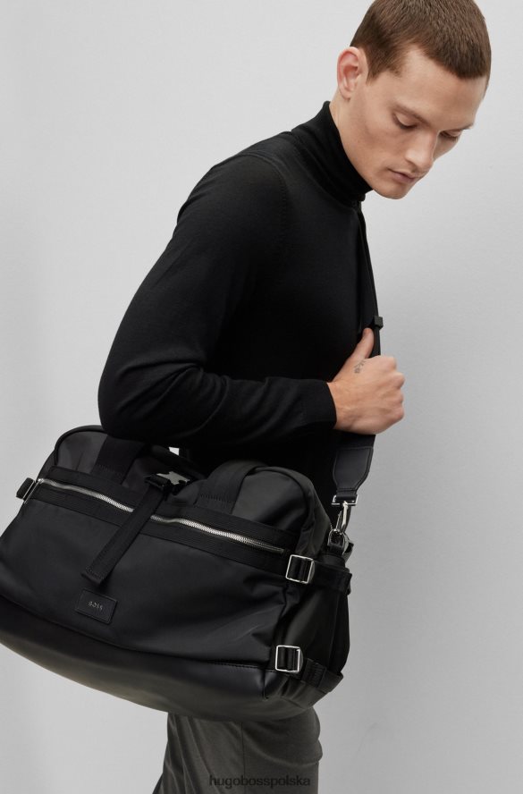 Hugo Boss Czarna torba hugo z materiału pochodzącego z recyklingu, z logo i odpinanym paskiem czarny R0X0H65904