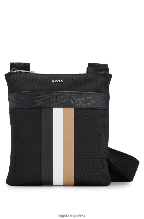 Hugo Boss Czarna torba kopertowa Hugo z charakterystycznymi paskami, wykonana z nylonu pochodzącego z recyklingu czarny R0X0H65317