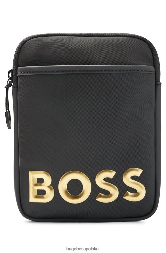 Hugo Boss Czarna torebka hugo na szyję z materiału pochodzącego z recyklingu z metalicznym logo czarny R0X0H65884