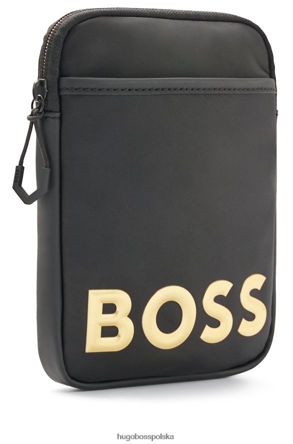 Hugo Boss Czarna torebka hugo na szyję z materiału pochodzącego z recyklingu z metalicznym logo czarny R0X0H65884