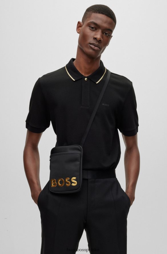 Hugo Boss Czarna torebka hugo na szyję z materiału pochodzącego z recyklingu z metalicznym logo czarny R0X0H65884