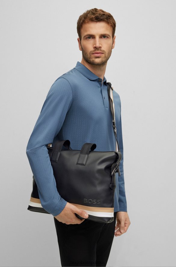 Hugo Boss Czarne etui na dokumenty hugo ze sztucznej skóry z charakterystycznymi paskami czarny R0X0H65879