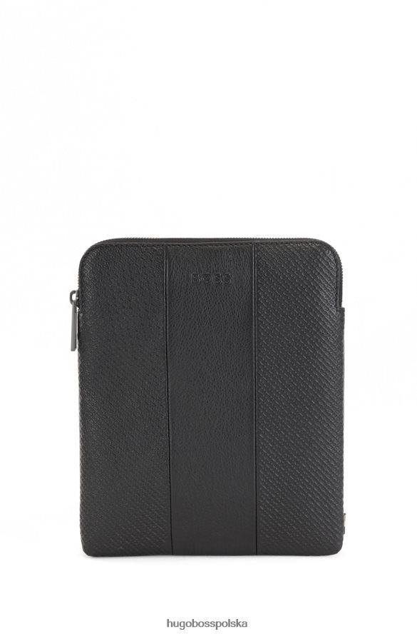 Hugo Boss Torba kopertowa z gładkiej i emedowanej włoskiej skóry czarny R0X0H65511