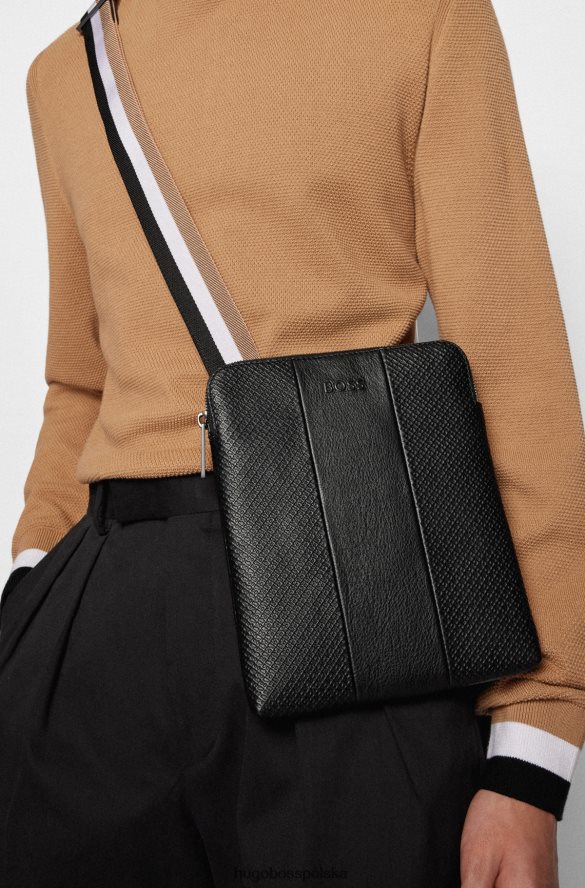 Hugo Boss Torba kopertowa z gładkiej i emedowanej włoskiej skóry czarny R0X0H65511