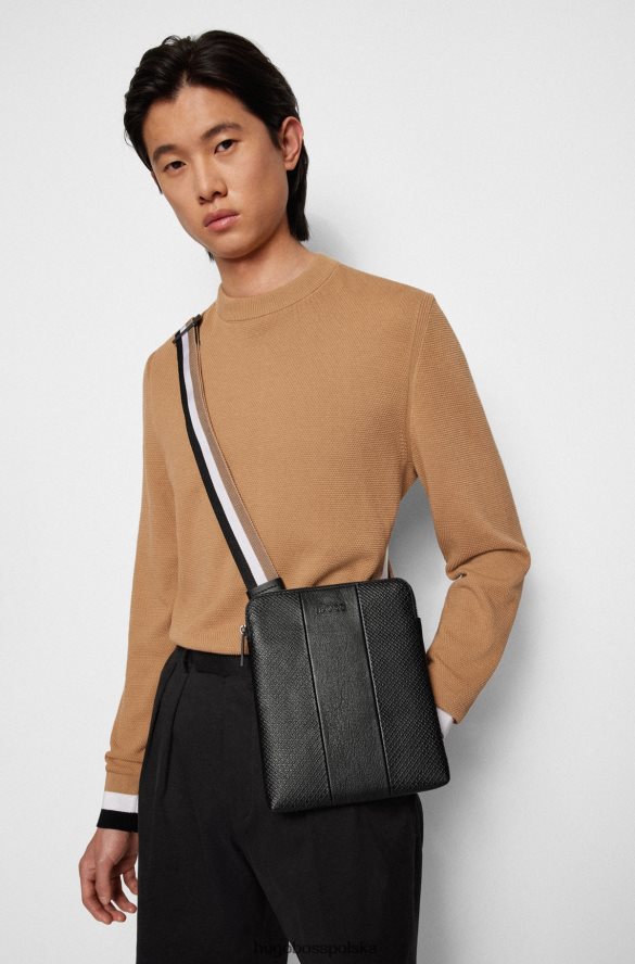 Hugo Boss Torba kopertowa z gładkiej i emedowanej włoskiej skóry czarny R0X0H65511