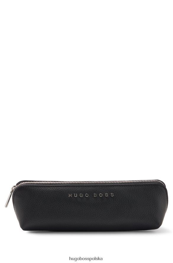 Hugo Boss czarny piórnik z czarnej skóry licowej ze srebrnym logo hugo czarny R0X0H65887