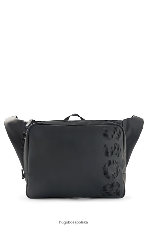 Hugo Boss matowa gumowana torba listonoszka z perforowanym logo hugo czarna czarny R0X0H65360