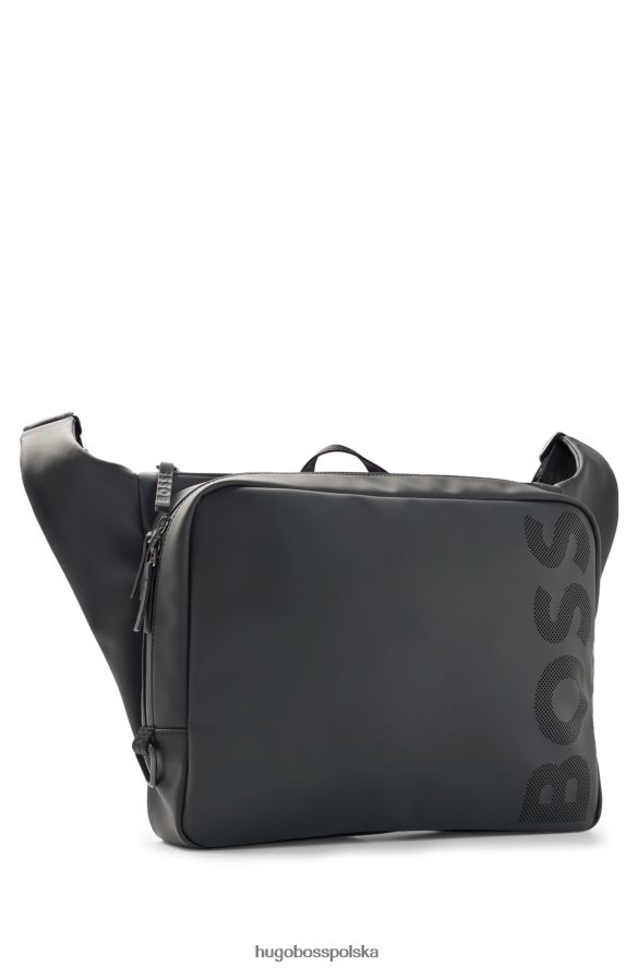 Hugo Boss matowa gumowana torba listonoszka z perforowanym logo hugo czarna czarny R0X0H65360