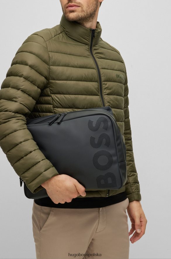 Hugo Boss matowa gumowana torba listonoszka z perforowanym logo hugo czarna czarny R0X0H65360