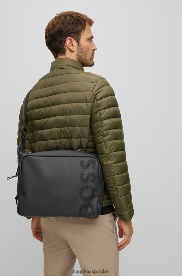 Hugo Boss matowa gumowana torba listonoszka z perforowanym logo hugo czarna czarny R0X0H65360