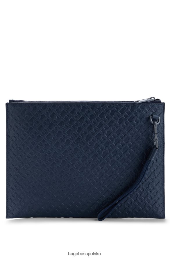 Hugo Boss portfel ze skóry ziarnistej z monogramami emed ciemny niebieski R0X0H65922