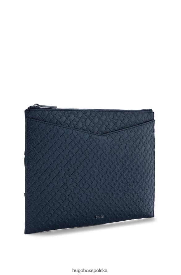 Hugo Boss portfel ze skóry ziarnistej z monogramami emed ciemny niebieski R0X0H65922